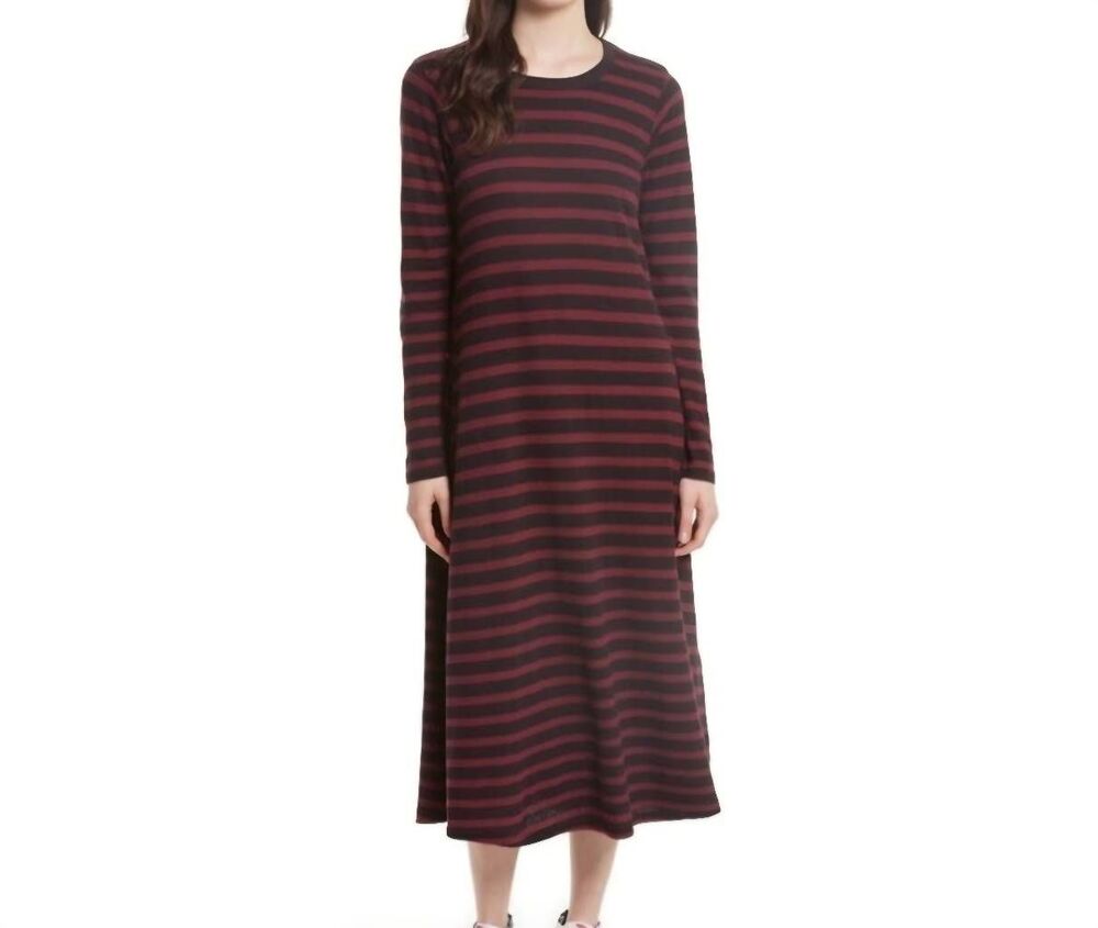 THE GREAT. Striped Long Sleeve Red&black T-shirt Dress Size 1 (Small)